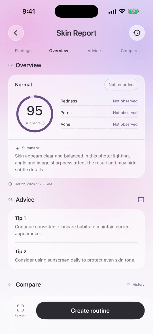 PoreIQ skin scan screen